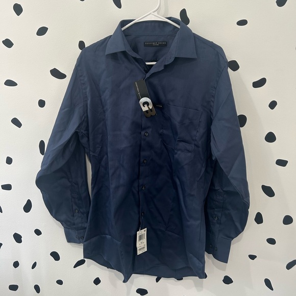 15 32/33 NAVY BLUE MENS DRESS SHIRT GEOFFREY BEENE FITTED - Picture 2 of 6